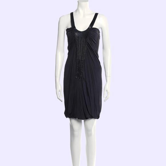 YIGAL AZROUËL Black Grey Knee-Length Dress with Leather Embellished Front - Picture 10 of 11